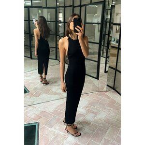 NWOT ZARA BLACK LONG STRETCH KNIT DRESS, SIZE: S